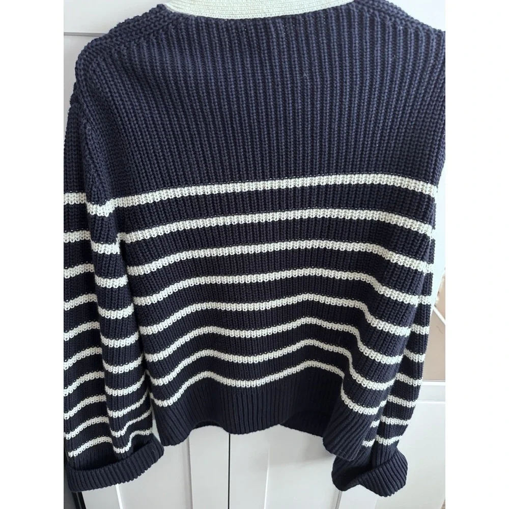 GAP‎ Shaker-Stich Long Sleeve VNeck Cardigan Sweater Classic Navy Medium
